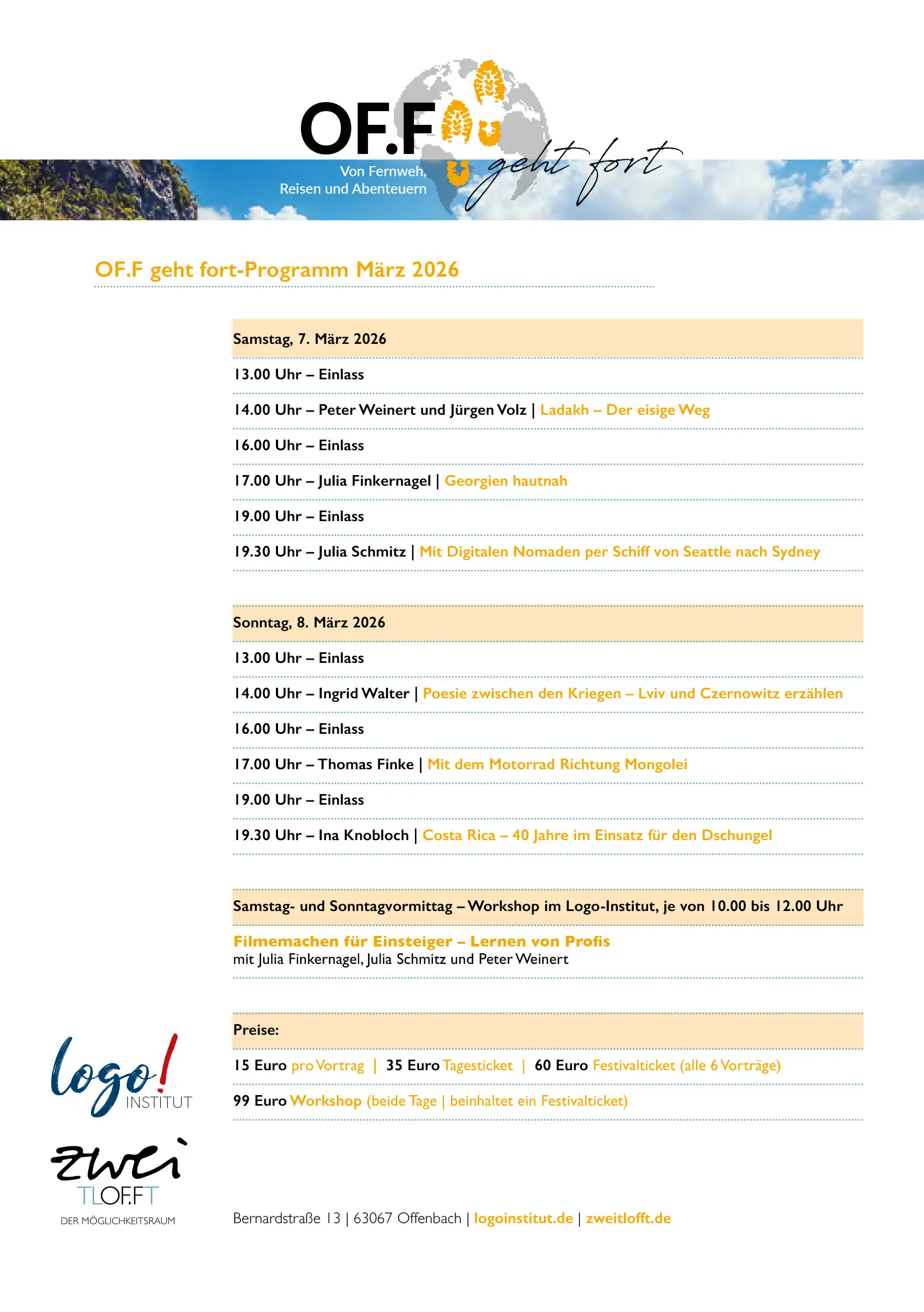 Programm Reisefestival Offenbach 2026 | © Reisefestival Offenbach 2026